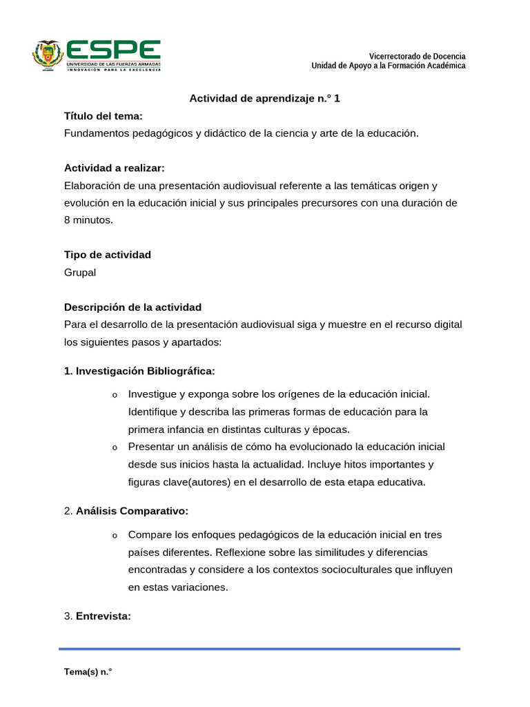 Actividad de Aprendizaje N 1 | PDF | Educación de la primera infancia ...