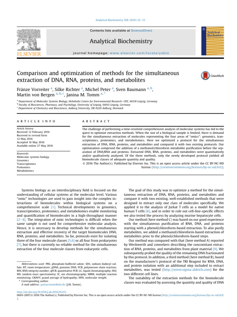 Extraction of DNA, RNA, Proteins, and Metabolites | PDF | Metabolomics ...