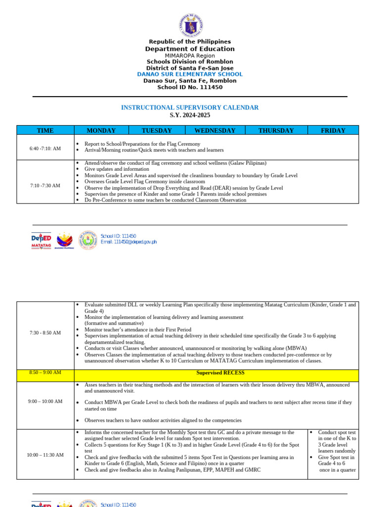 Instructional Supervisory Plan 2024-2025 | PDF | Teachers | Curriculum