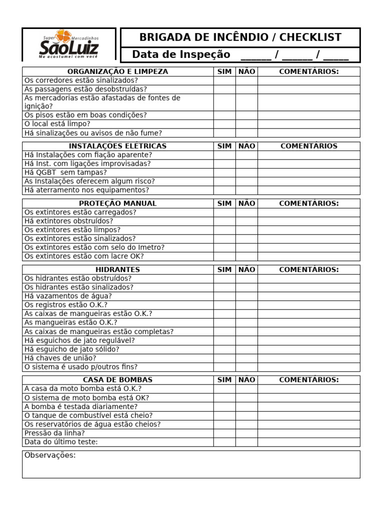 Checklist de Inspeção de Segurança Contra Incêndio | PDF