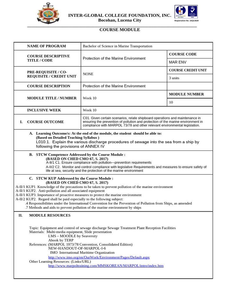 Marine Environment Protection Module | PDF | Sewage | Sewage Treatment
