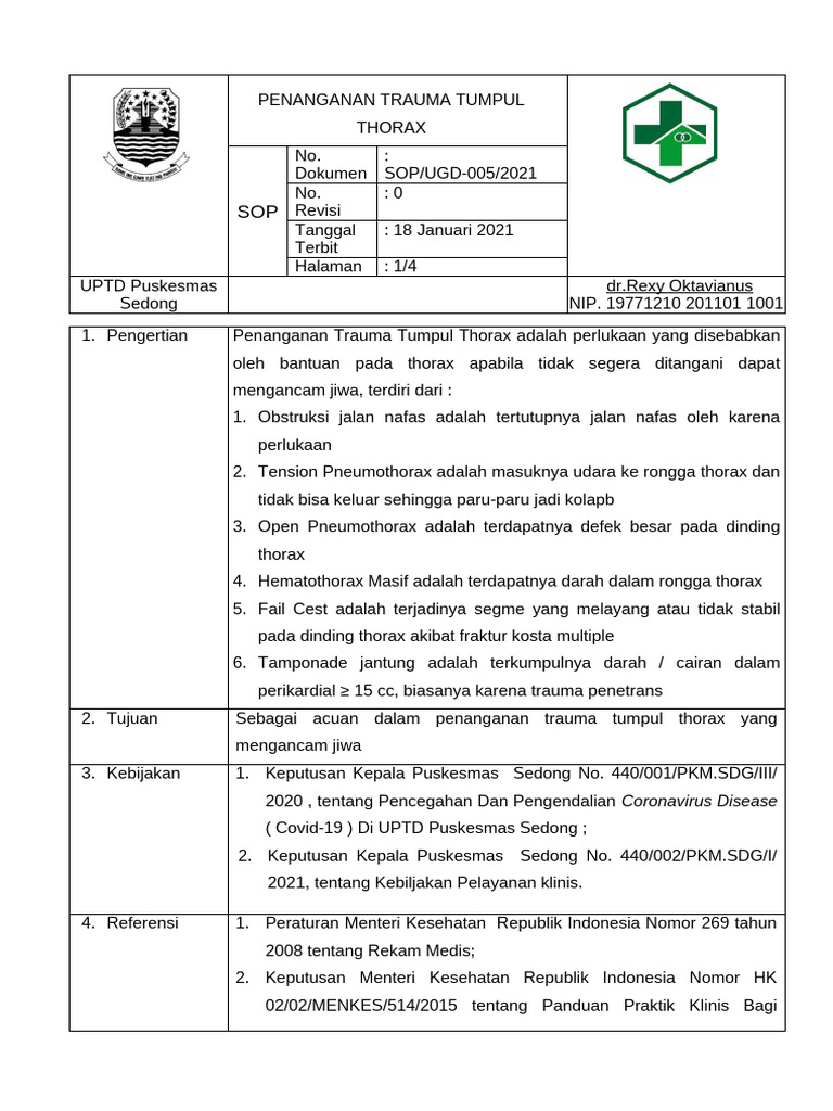 Penanganan Trauma Tumpul Thorax SOP | PDF