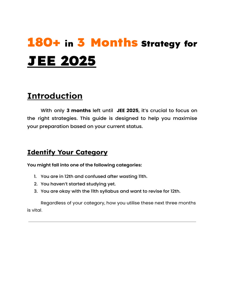 180+ in 3 Months Strategy For JEE 2025 | PDF | Physical Sciences | Physics