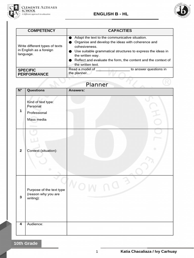 10th Grade English B Writing Skills Guide | PDF | Critical Thinking ...