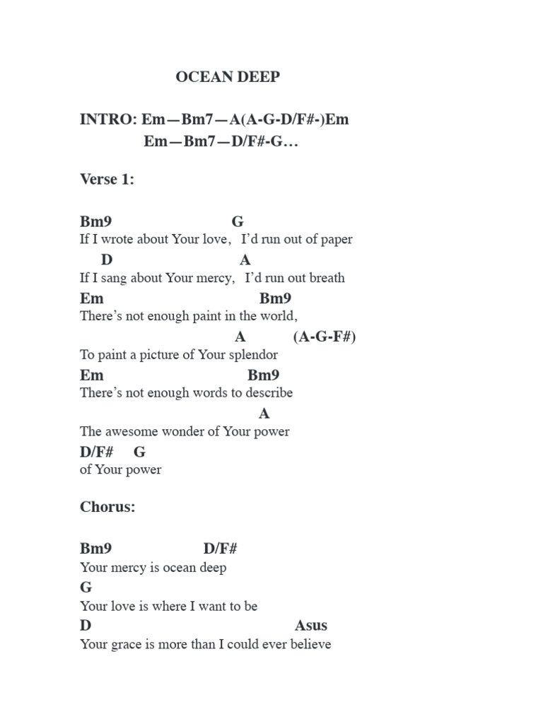 Ocean Deep Chords and Lyrics | PDF