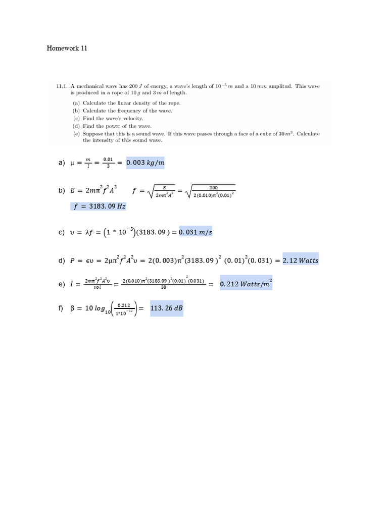 Physics Homework 11 Calculations | PDF