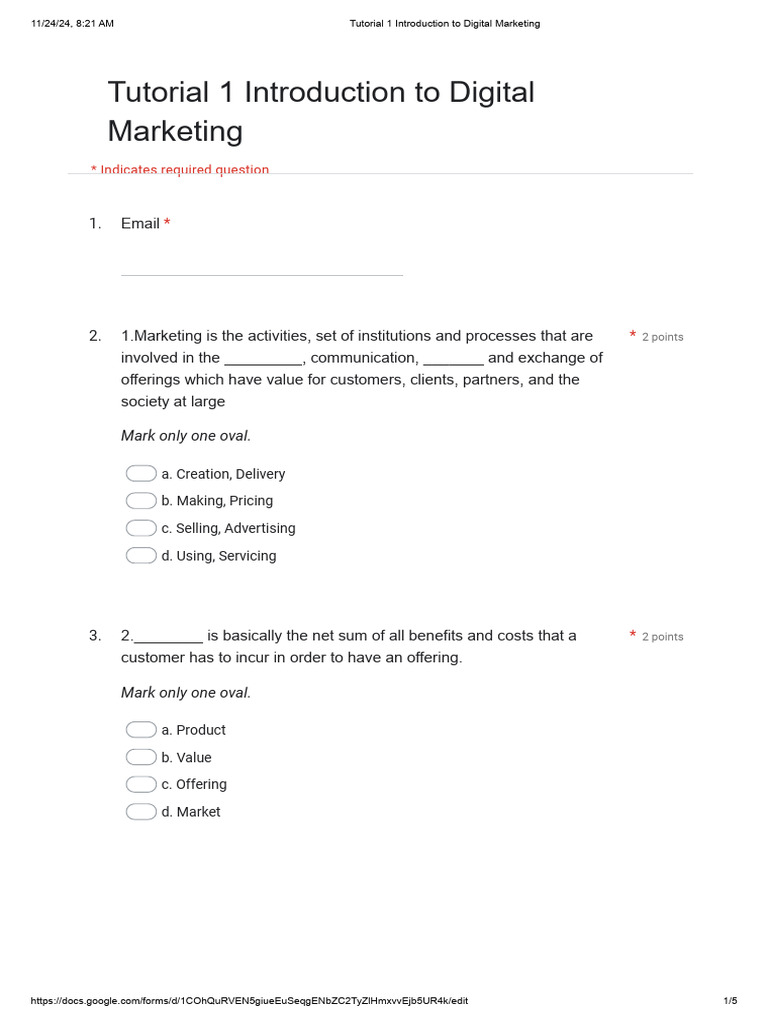 Digital Marketing Basics Quiz | PDF | Marketing | Digital Marketing