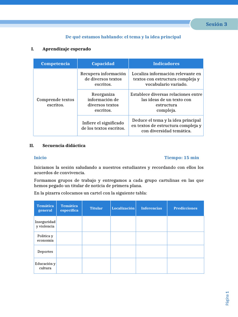 SESIÓN 3 TEMA E IDEA PRINCIPAL Final | PDF | Metacognición | Evaluación