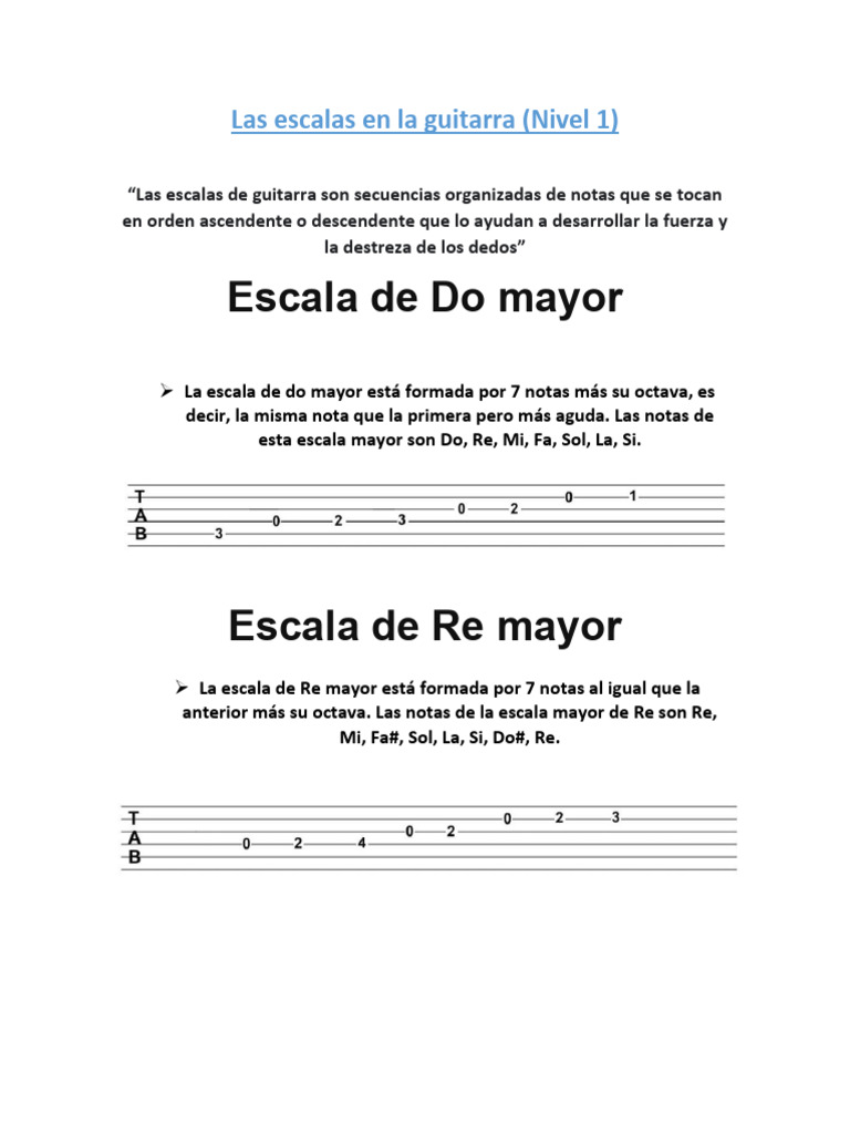 Las Escalas en La Guitarra Nivel 1 | PDF