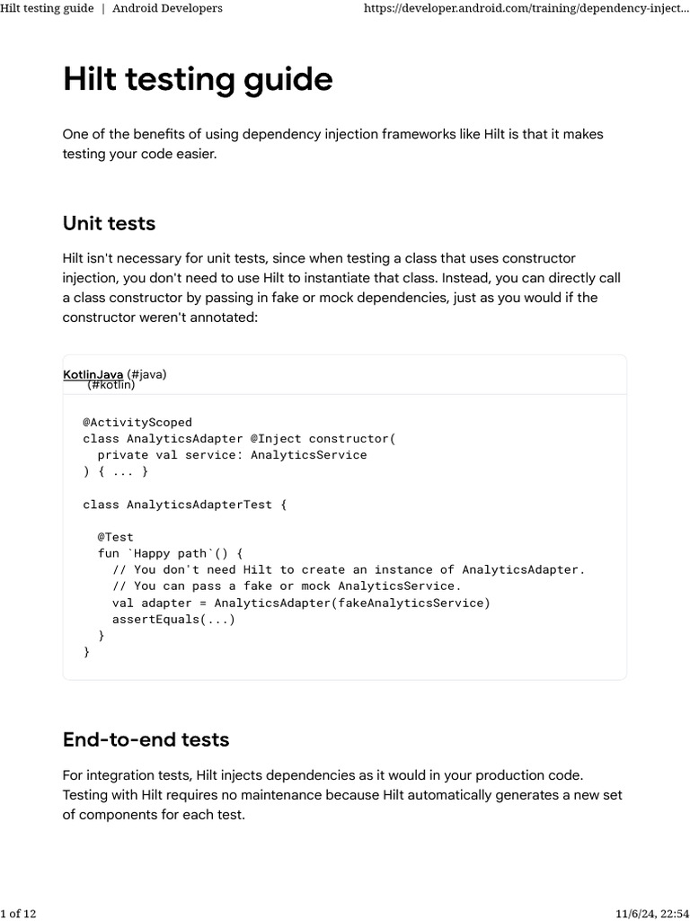 Hilt Testing Guide - Android Developers | PDF | Java (Programming ...