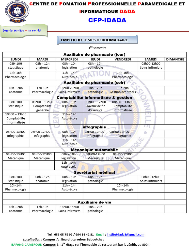 Emploi du temps des formations DADA | PDF | Médecine | Soins de santé