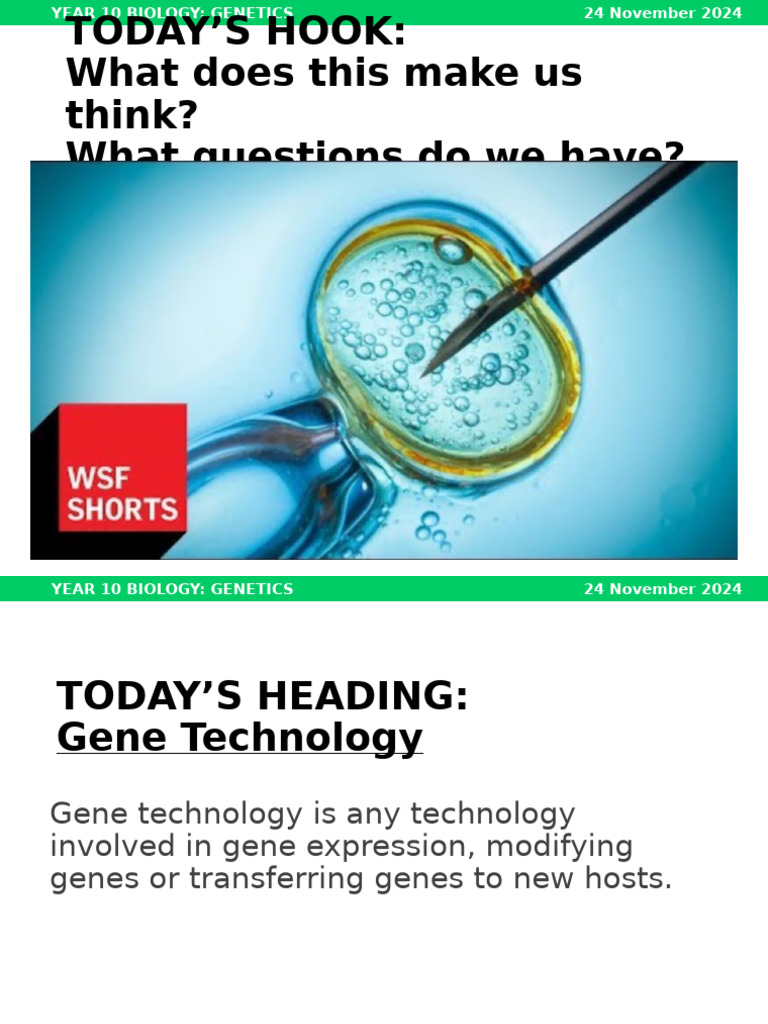 Year 10 Genetics: Gene Technology Overview | PDF | Genetic Engineering ...