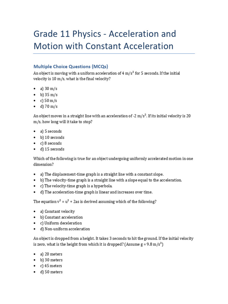 Grade 11 Phy | PDF | Acceleration | Velocity