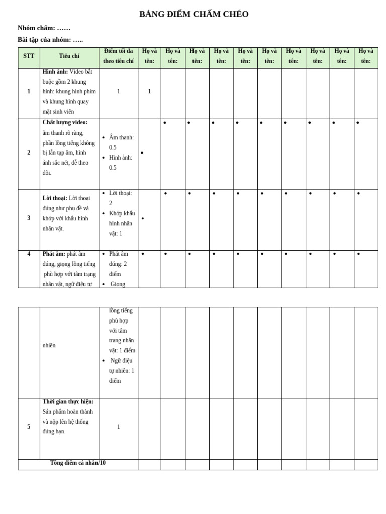 Phiếu Chấm Chéo - Điền Trực Tiếp | PDF