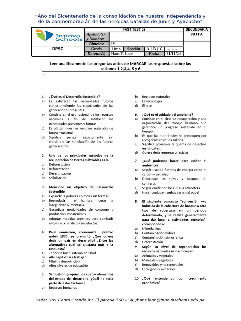 Fast Test 3 Tipo Examendeadmision Undecimi DPSC | PDF | Deforestación ...