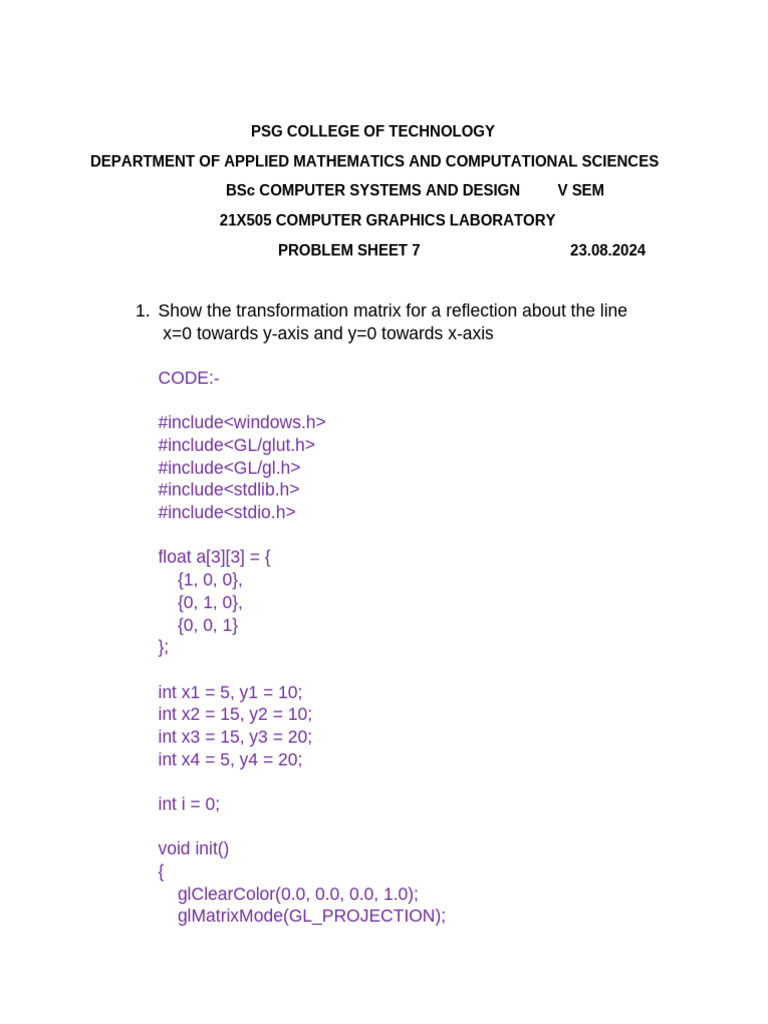 ps7 CG | PDF | Mathematics | Computer Programming