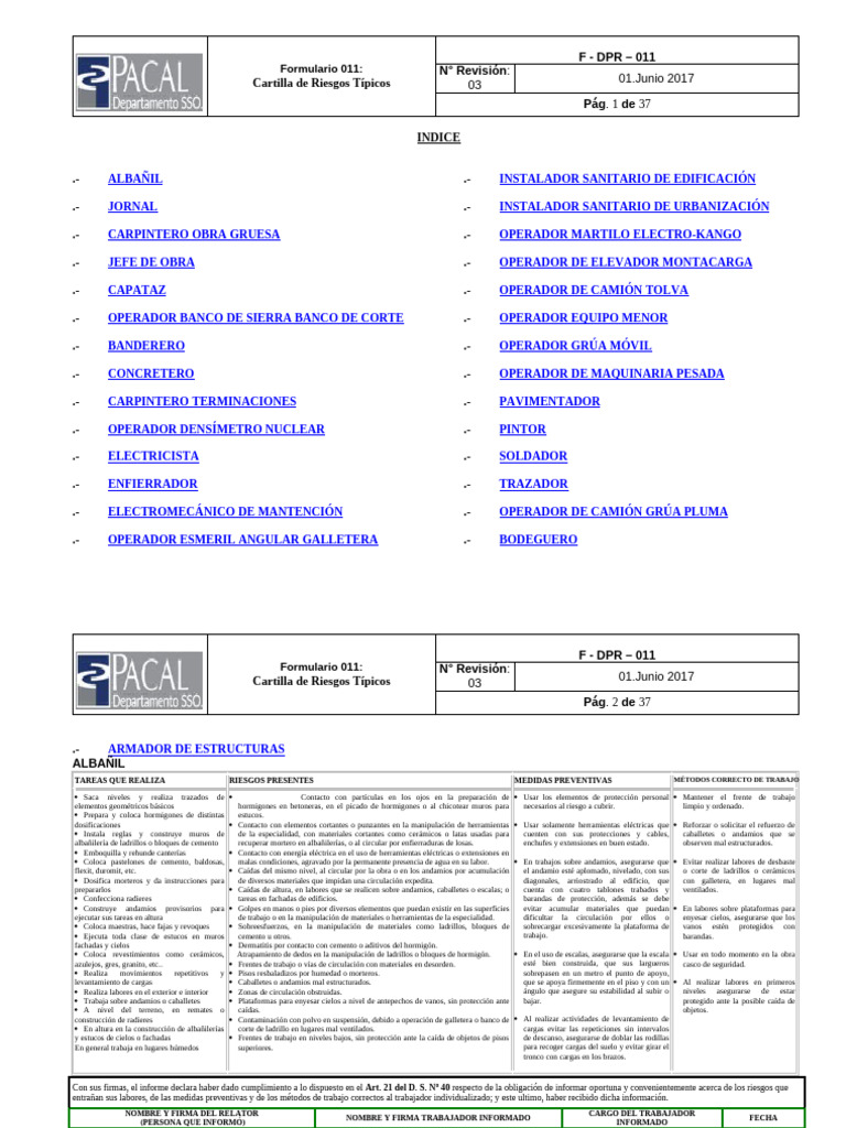 Riesgos Típicos en Construcción: Formulario 011 | PDF | Hormigón | Andamio