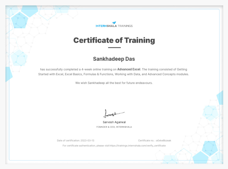 Advanced Excel Training Certification | PDF | Career & Growth