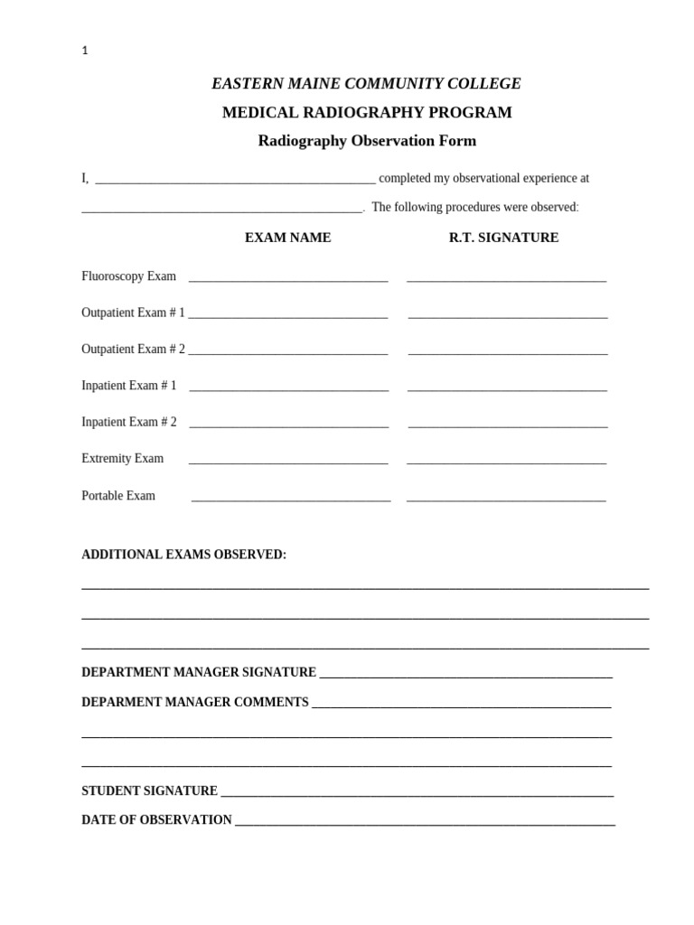 Medical Radiography Observation Form | PDF | Radiography | Patient