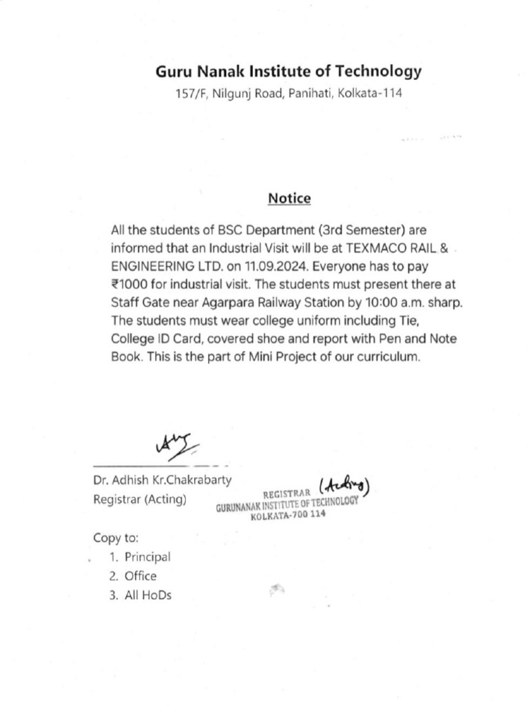 Industrial Visit Notice | PDF | Business | Technology & Engineering