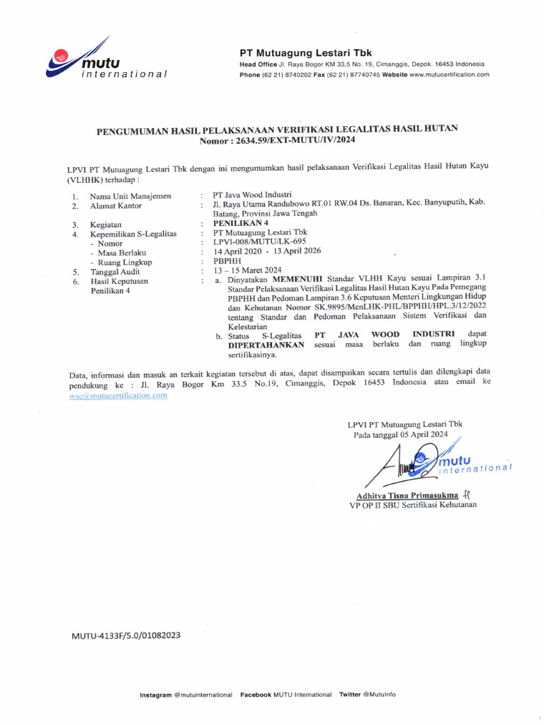 Verifikasi Legalitas PT Java Wood Industri | PDF | Sains & Matematika ...
