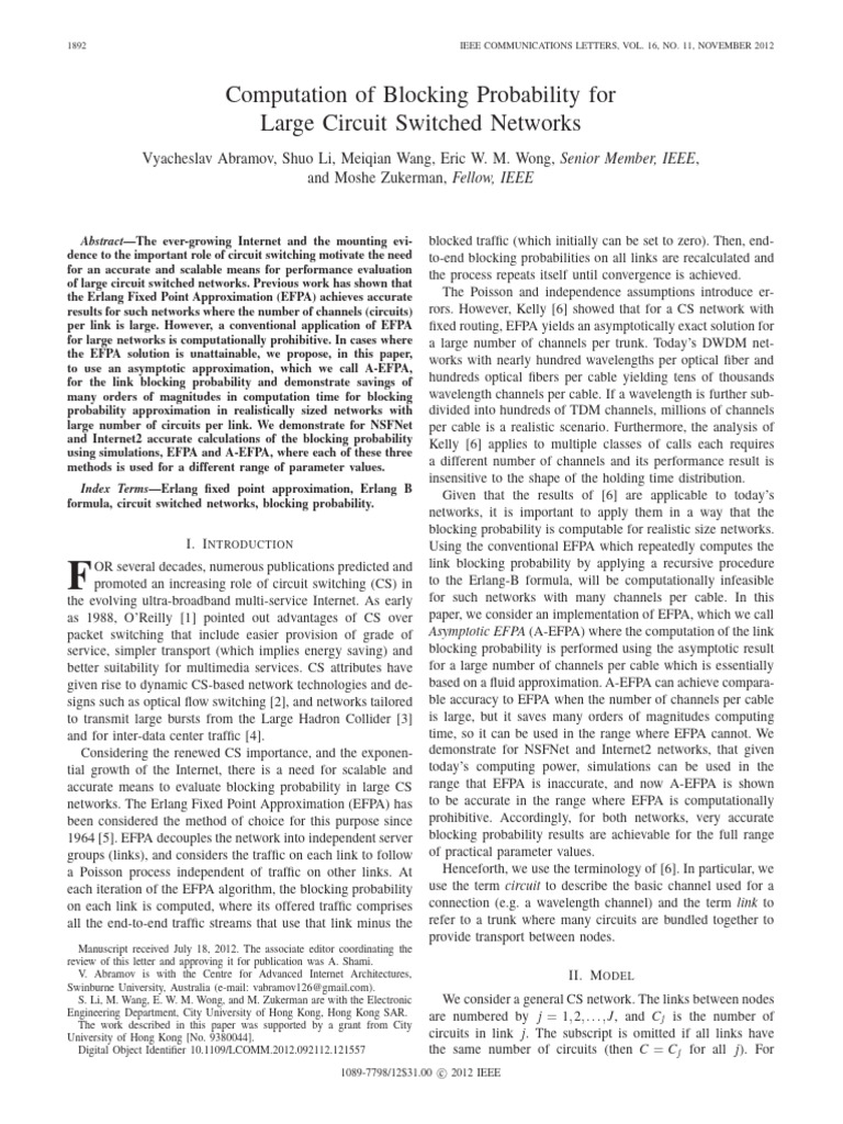 Computation of Blocking Probability For Large Circuit Switched Networks ...