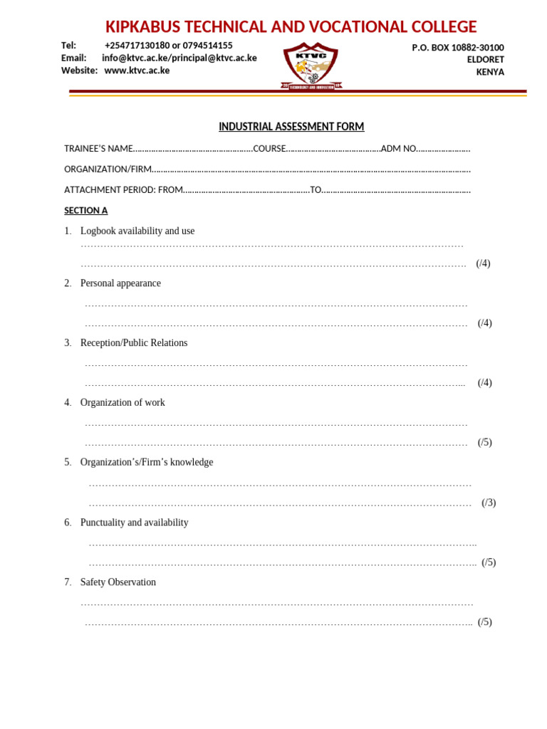 Industrial Assessment Form Template | PDF | Computers | Technology ...