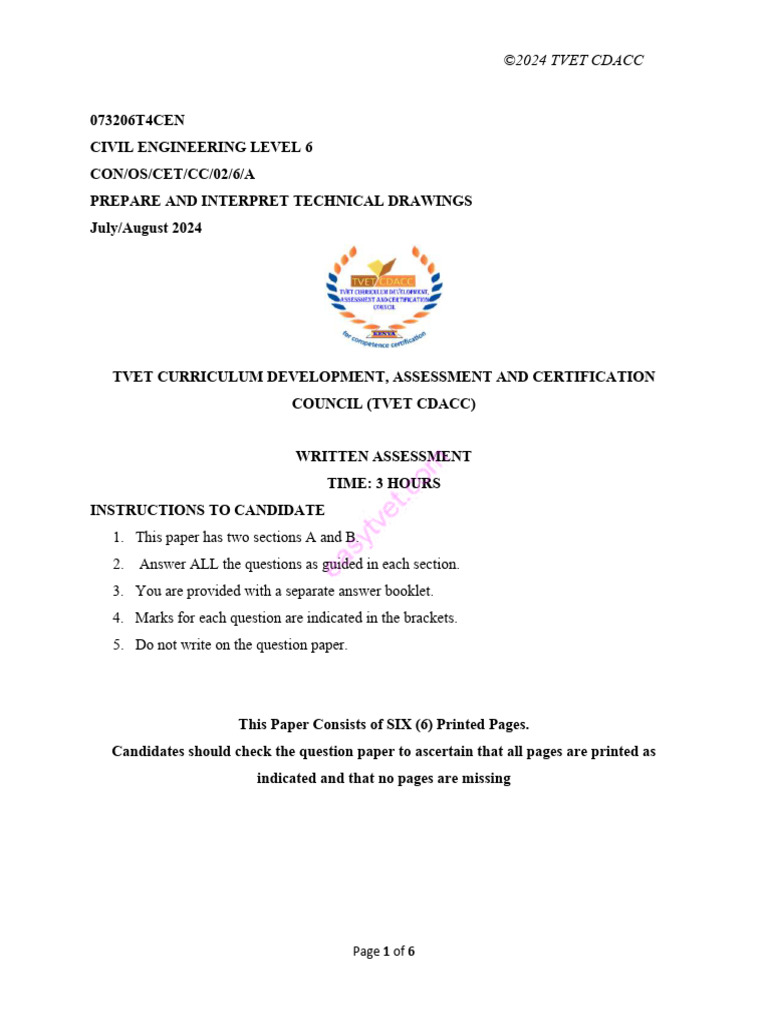 CDACC Level 6 Technical Drawing Exam | PDF | Technical Drawing | Drawing