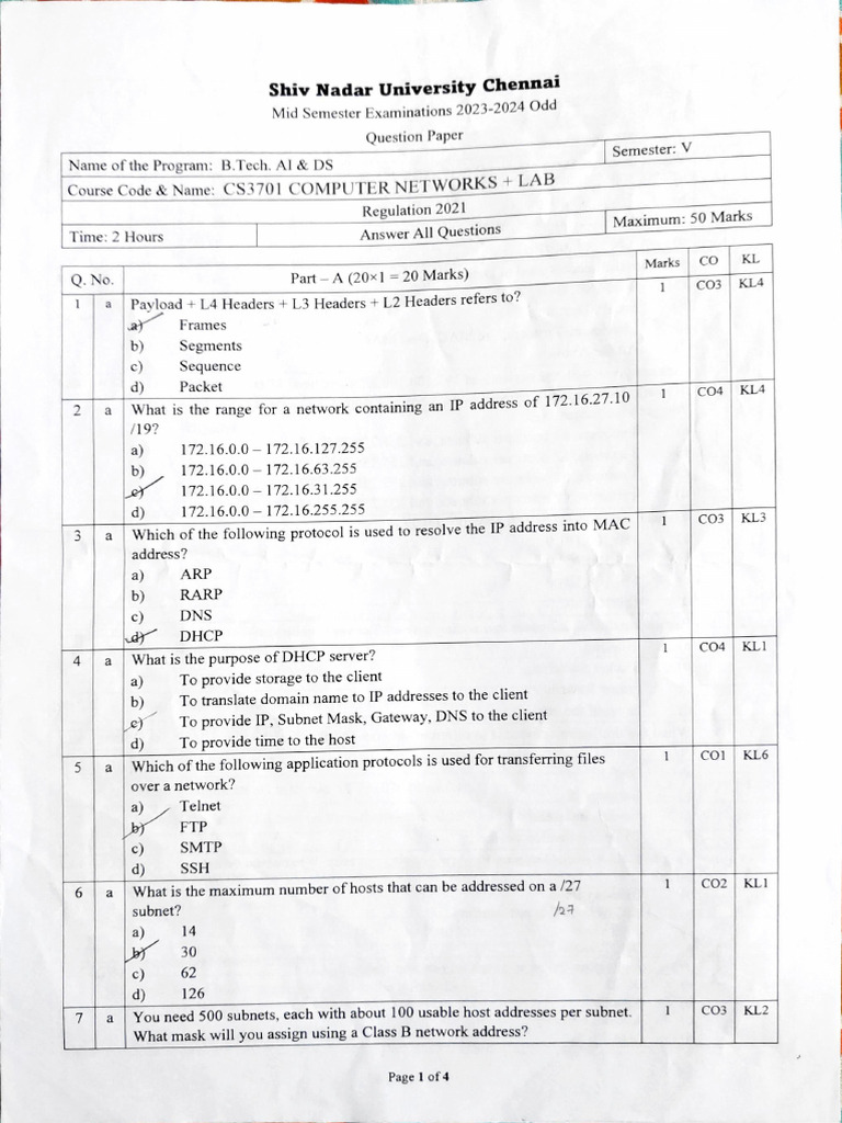 Computer Networks Mid-Sem Exam 2023-24 | PDF | Ip Address | Computer ...