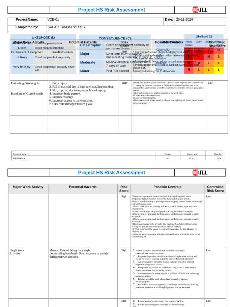 Life Line Installation Risk Assessment | PDF | Scaffolding | Electrician