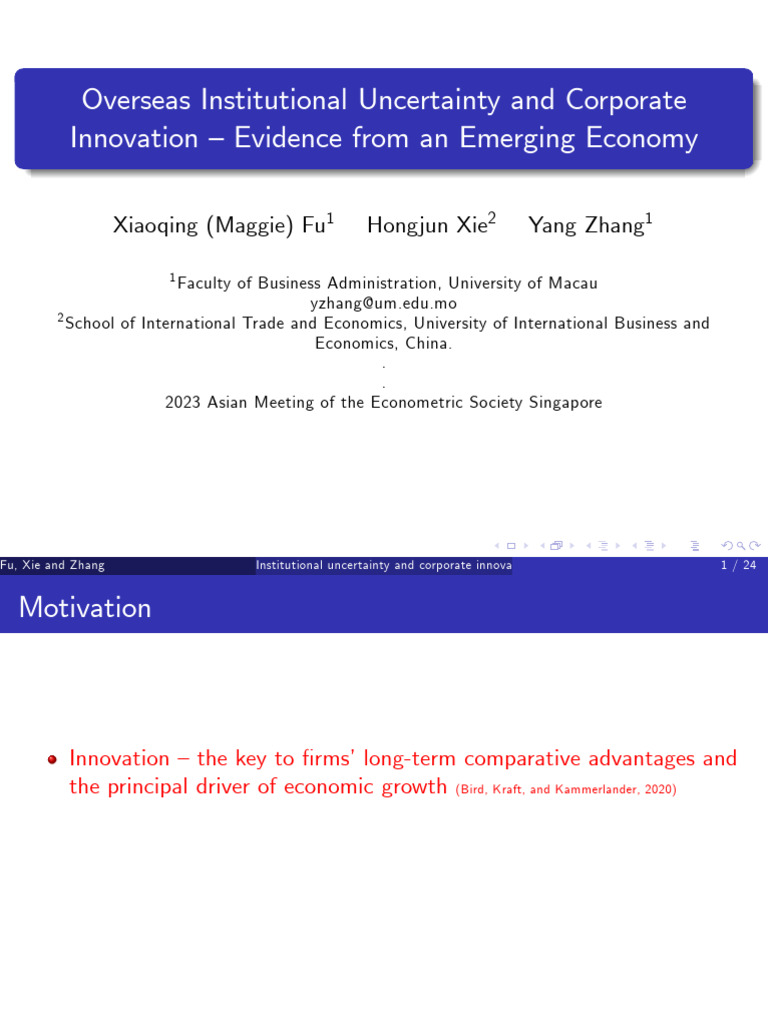 Institutional Uncertainty and Innovation | PDF | Cost Of Capital | Stocks