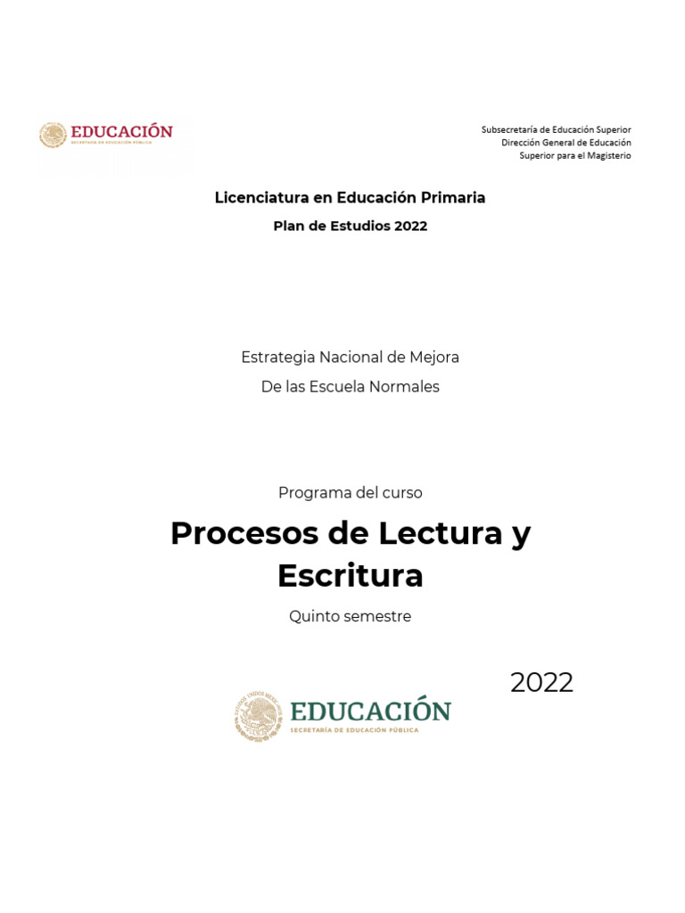 Procesos de Lectura y Escritura Prim. 2022 | PDF | Plan de estudios ...