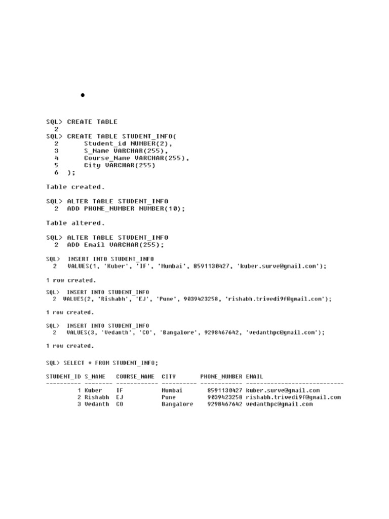 Database Table Creation and PL/SQL Tasks | PDF