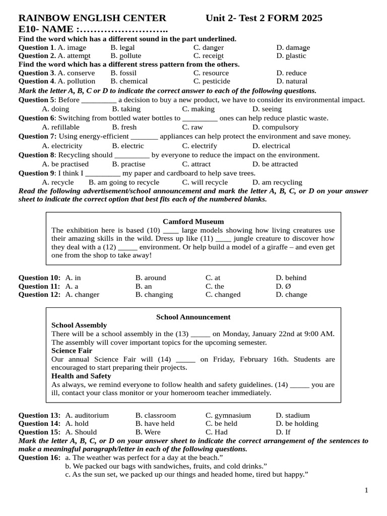 Grade 10 Unit 2 Test 23 REVIEW 1 HS | PDF | Coca Cola | Recycling