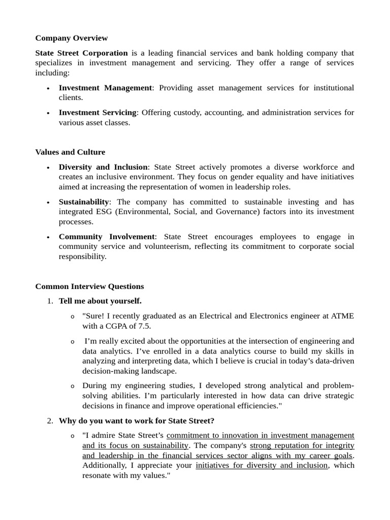 State Street Interview Prep | PDF | Social Psychology | Economies