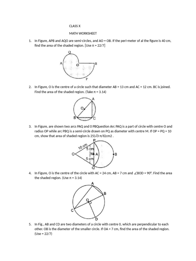 Class X Area Related To Circles Pdf