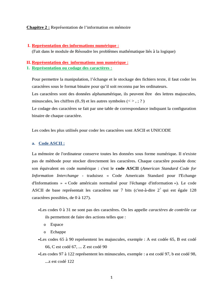 Chapitre 2 Représentation Des Informations Non Numérique | PDF ...