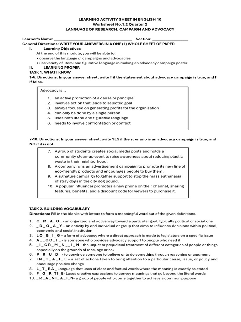 Learning activity sheet in english 10 1 pdf discrimination
