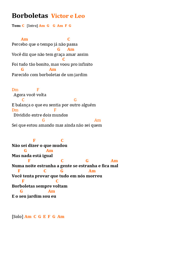 Cifras e Letra: Borboletas - Victor e Leo | PDF