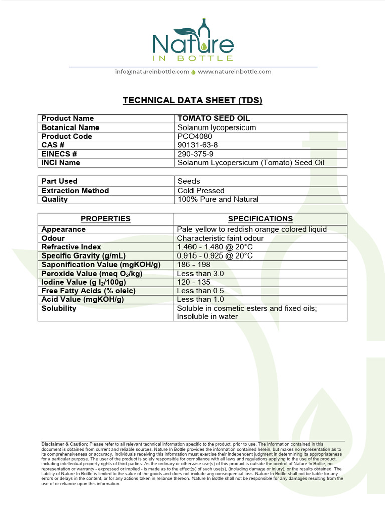Technical Data Sheet (TDS) | PDF | Chemical Substances | Natural Products