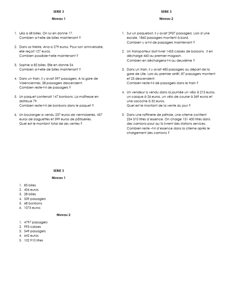 Exercices de mathématiques niveau 1 et 2 | PDF