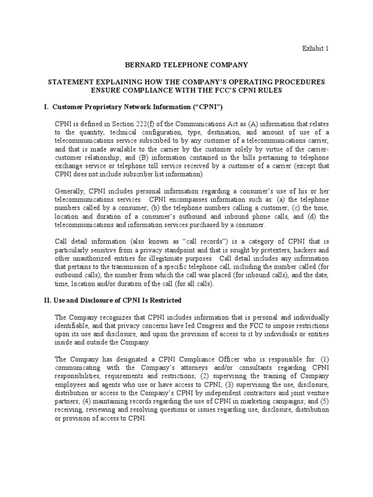 CPNI Compliance Procedures Overview | PDF | Law Of Agency | Password