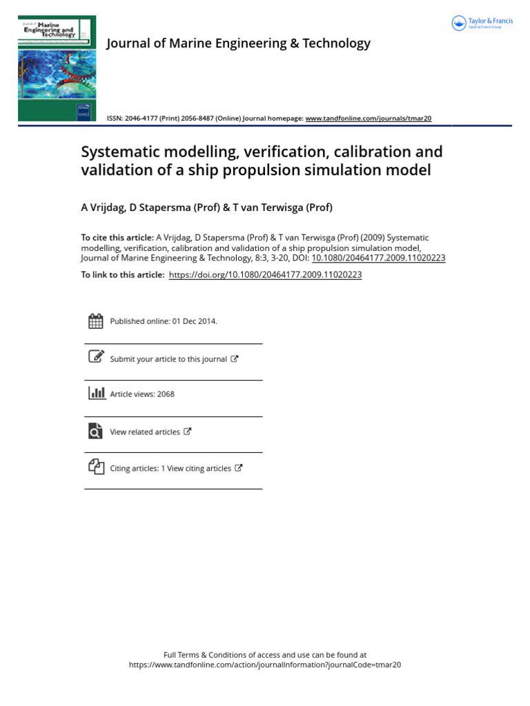 Systematic Modelling Verification Calibration and Validation of A Ship ...
