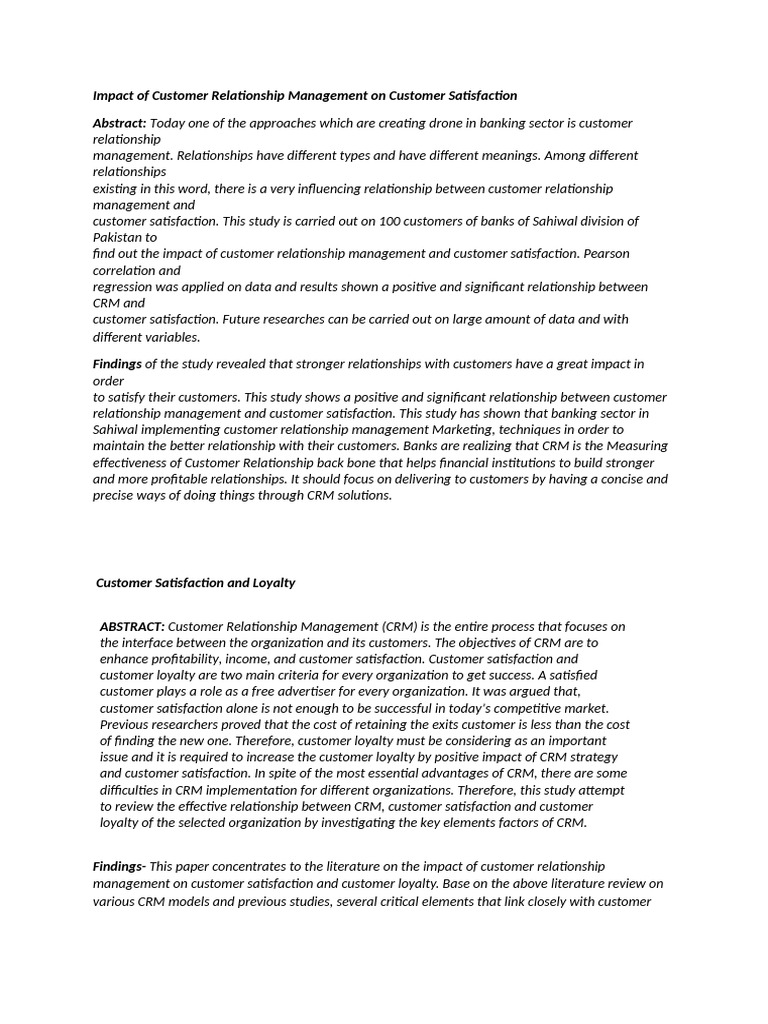 CRM's Impact on Customer Satisfaction | PDF | Customer Relationship ...