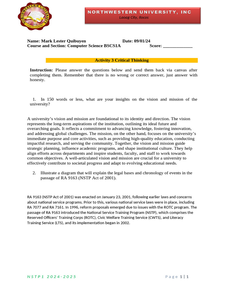 Activity 3 Critical Thinking | PDF