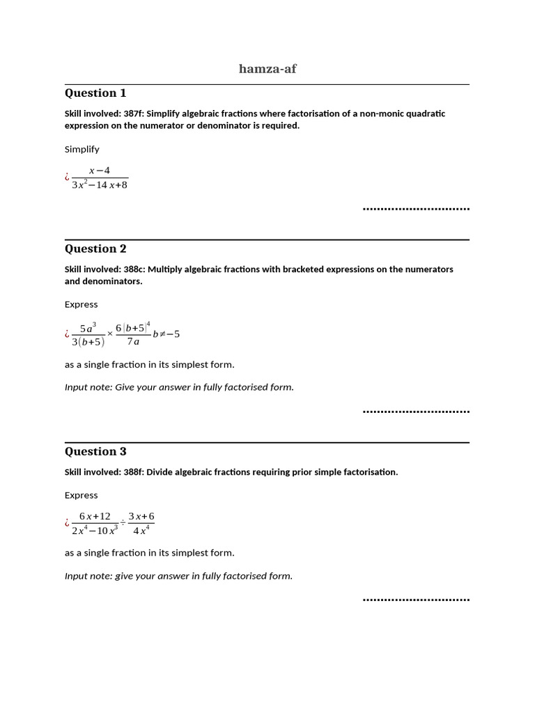 Simplifying Algebraic Fractions | PDF | Factorization | Algebra