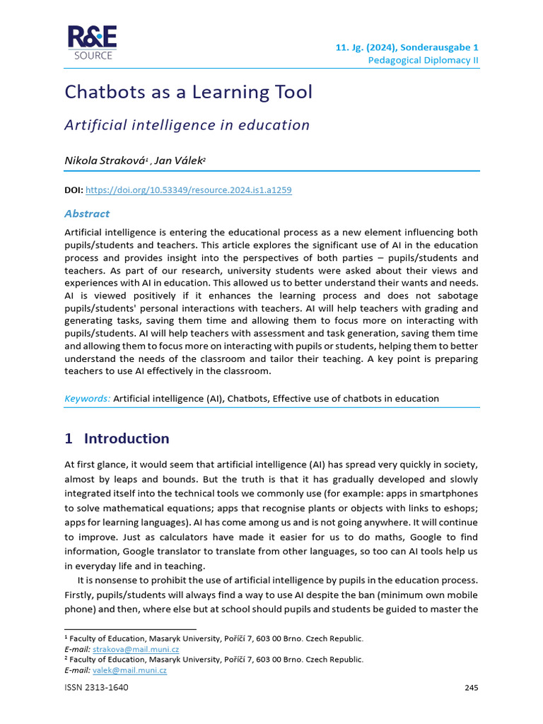 Chatbots As A Learning Tool Artificial Intelligenc | PDF | Artificial ...