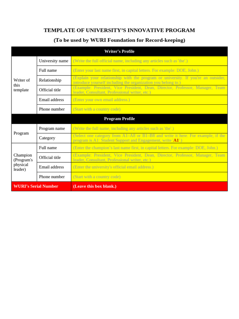 WURI 2025 Program Submission Template | PDF | Business