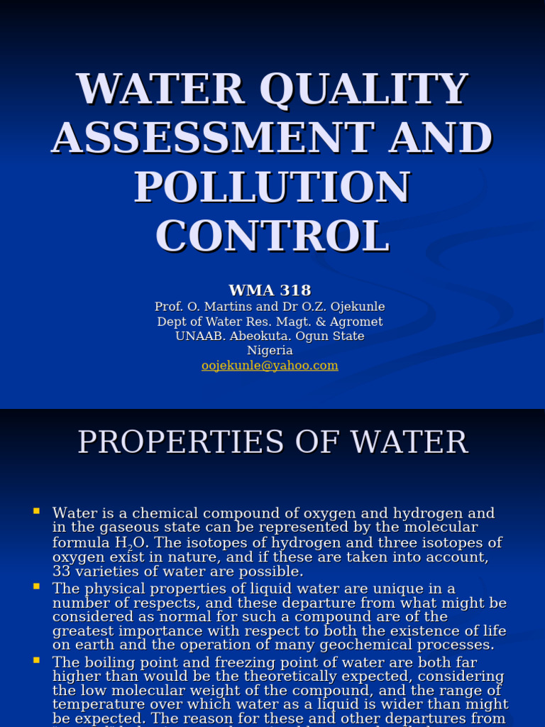Water Quality Assessment and Control | PDF | Salinity | Sewage Treatment