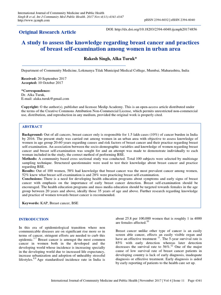 A Study To Assess The Knowledge Regarding Breast Cancer and Practices ...